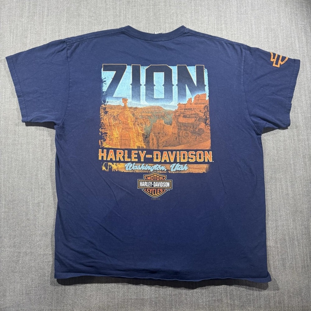 Harley-Davidson Shirt Mens XL Blue Zion Washington Utah Pocket Graphic Tee
